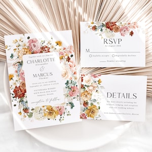 Floral Wedding Invitation Suite Printed