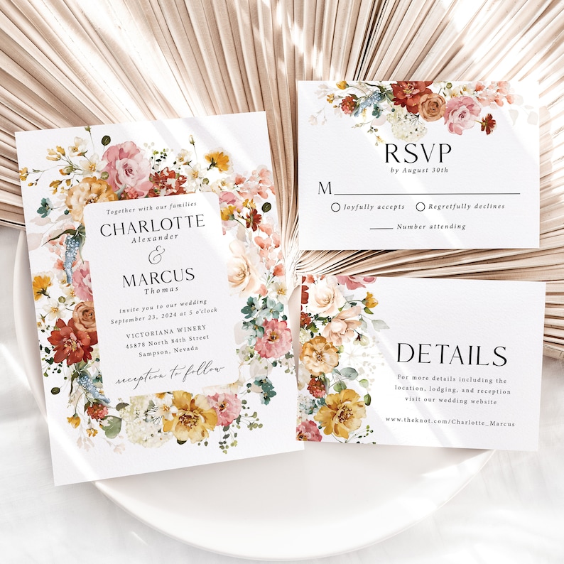 Floral Wedding Invitation Suite Printed