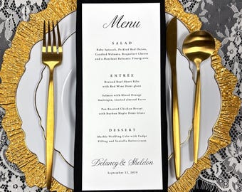 Simple Wedding Menu Printed: personalized black and white rehearsal dinner or reception, M120