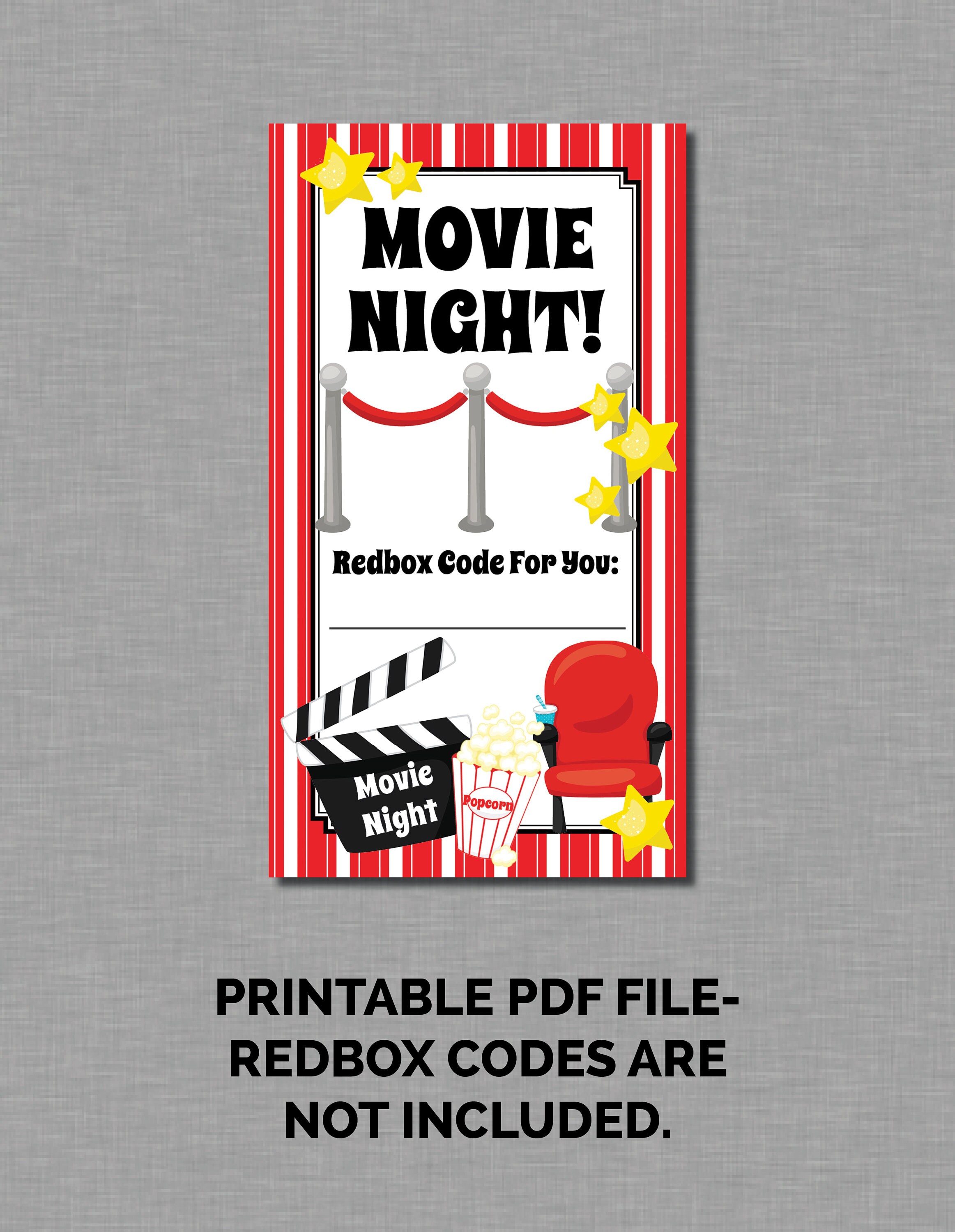 Redbox Printable Gift Card Redbox Gift Tag Movie Gift Etsy