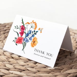 Wildflowers Thank You Card Printed, wedding or bridal shower, Personalized, folded with Envelopes, T125 画像 6