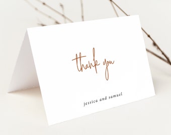 Simple rust Wedding Thank You Card printed, with Envelopes, Folded Thank You Card, rust thank you, minimal thank you, T101