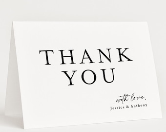 Minimalist Wedding Thank You Cards Printed: includes envelopes and personalized names, T133