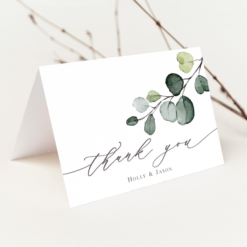 Eucalyptus Wedding Thank You Card Printed