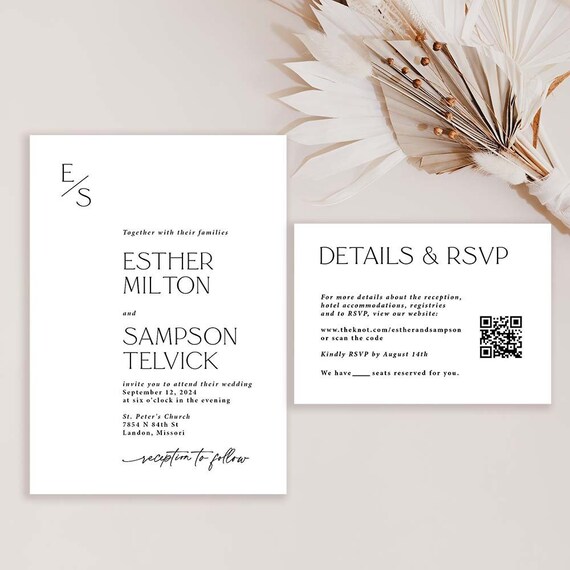 Wedding Invitation With QR Code Printed Simple Wedding | Etsy
