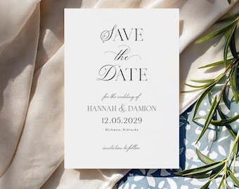 Minimalist Save the Date Card printed: Personalized Old Money Classic Modern Wedding, S163