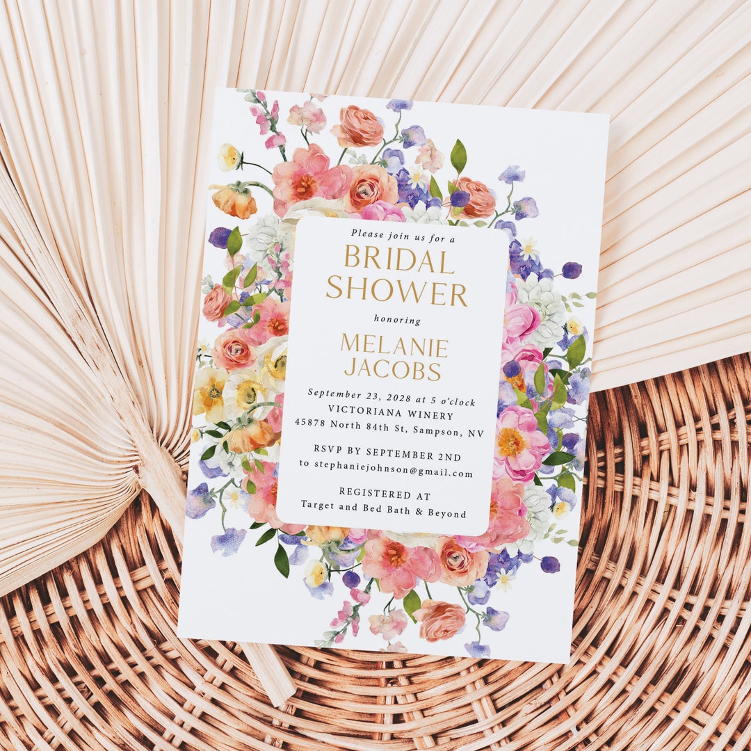 Wildflower Bridal Shower Invitations Printed With Envelopes Etsy