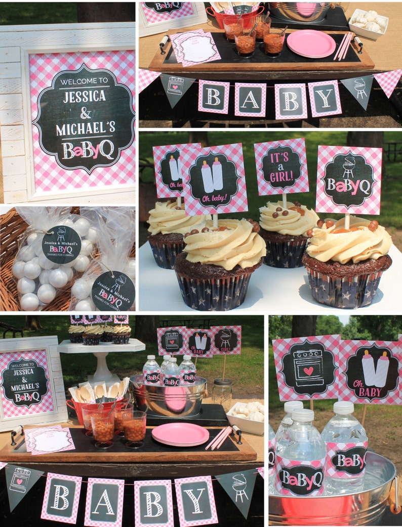 Girl Baby Q Baby Shower Decorations In Pink Printable Etsy Girl Baby Q Baby Shower Decorations In Pink Printable Etsy