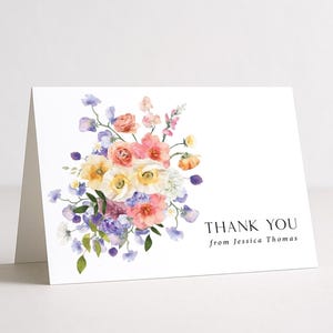 Floral Bridal Shower Thank You Card Printed and Personalized: with Envelopes, pastel wildflowers