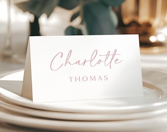Pink Simple Place Cards printed, personalized names: Bridal Shower or Baby Shower, Wedding, PC114A