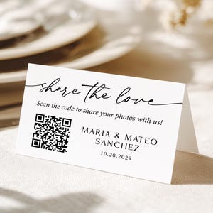 Wedding Photo Sharing qr code place cards printed, capture the love, tented share pictures PC158