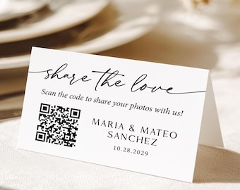 Wedding Photo Sharing qr code place cards printed, capture the love, tented share pictures PC158