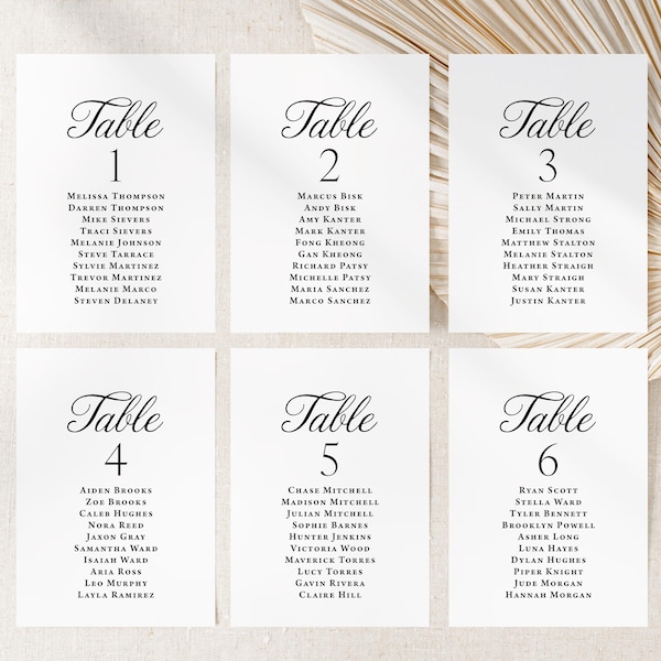 Wedding Seating Chart Cards Printed, Simple Modern Reception Table Assignments, Minimalist Wedding Decor, SC106