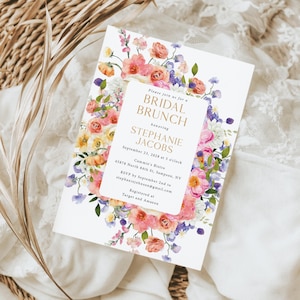 Bridal Brunch Invitations Printed, With Envelopes, wildflower bridal brunch, floral bridal brunch, pastel bridal brunch, B126