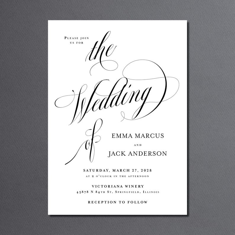 Classic Wedding Invitation Suite qr code printed: envelopes, rsvp card, details card, calligraphy, W251 image 8