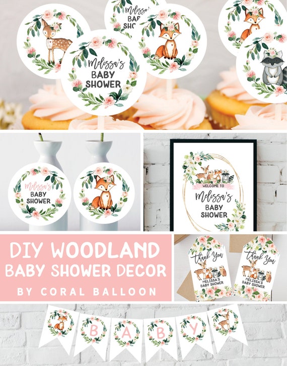 Girl Woodland Baby Shower Decorations Banner Cupcake