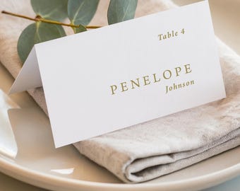 Gold Place Cards with names and table numbers personalized printed: wedding reception, party, PC117