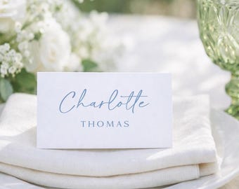 Dusty Blue Place Cards printed with personalized names: rehearsal dinner wedding or shower PC255