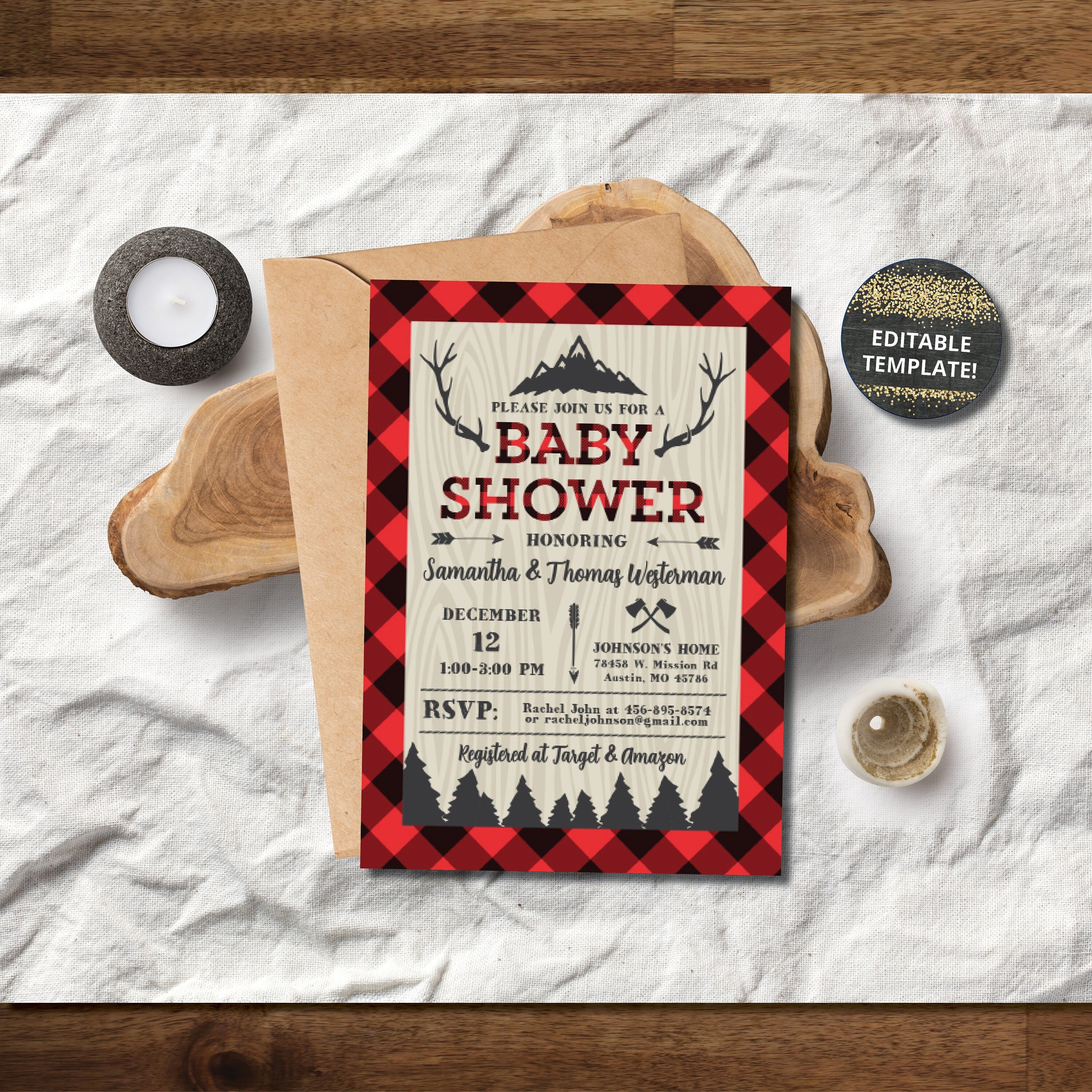 Buffalo Plaid Baby Shower Invitation Template lumberjack baby Etsy