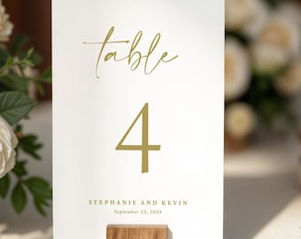 Simple Gold Wedding Table Number Signs Printed: Personalized Reception Decor, Modern Wedding, TN137