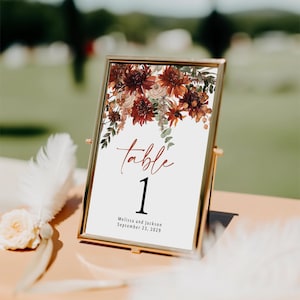 Terracotta Wedding Table Numbers Printed: Rustic Boho Fall Outdoor Wedding, Burnt Orange Decor, TN105