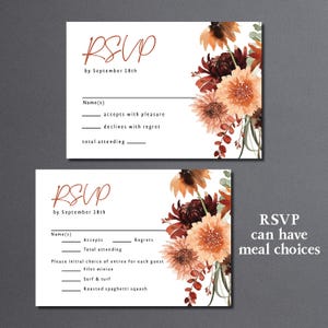 Terracotta Wedding Invitation suite printed: RSVP and details card, fall floral wedding, W130 image 8
