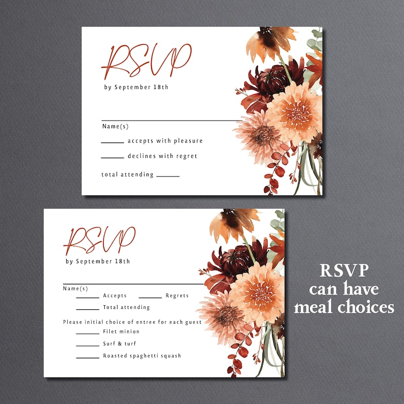 Terracotta Wedding Invitation suite printed: RSVP and details card, fall floral wedding, W130 image 8