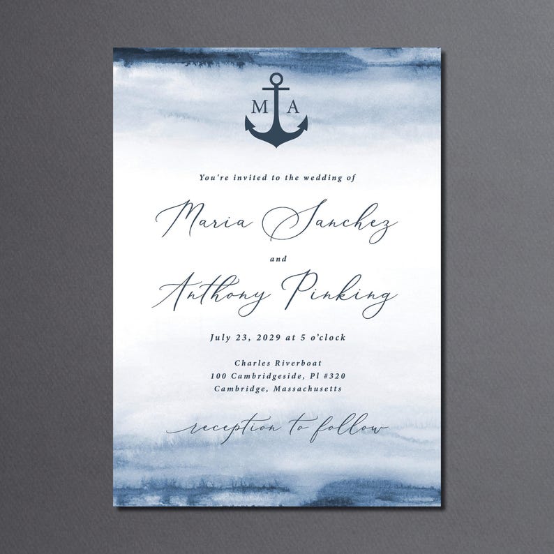 Nautical Wedding Invitation Suite Printed: navy nautical anchor, beach destination, RSVP details card, W113 image 6