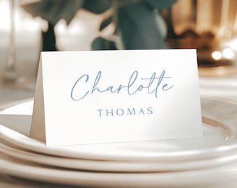 Dusty Blue Place Cards printed with personalized names: rehearsal dinner wedding or shower PC255
