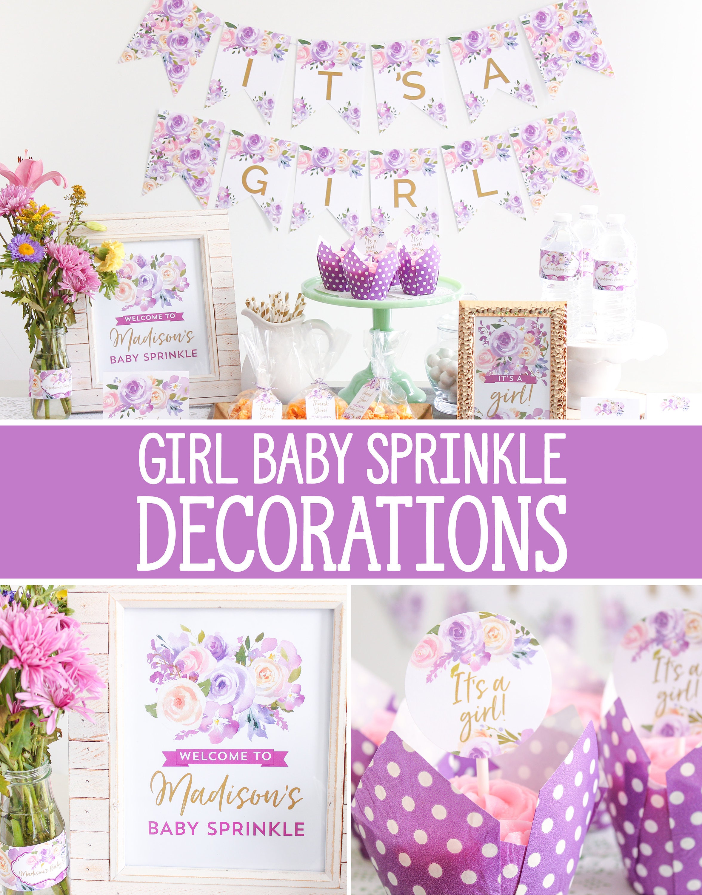 Girl Sprinkle Decorations printable Floral Baby Sprinkle