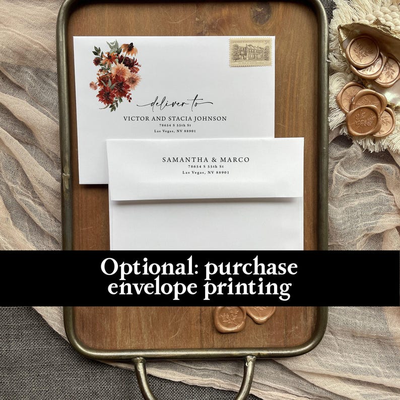 Terracotta Wedding Invitation suite printed: RSVP and details card, fall floral wedding, W130 image 5