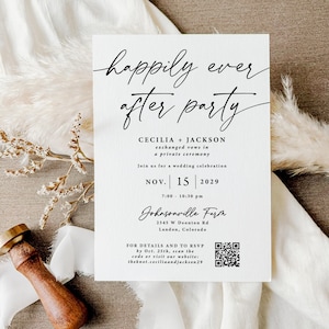 Happily Ever After Invitation QR Code Printed: Wedding Reception or Party with RSVP, W103