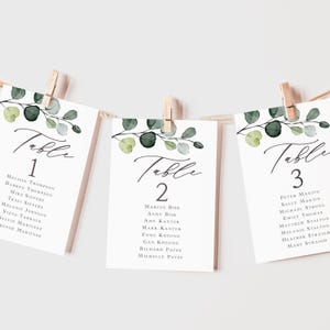 Eucalyptus Wedding Seating Chart Cards Printed: 5x7 or 4x6, Elegant Greenery Reception Decor, SC104