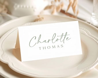 Sage Green Simple Place Cards printed with personalized names: wedding rehearsal dinner PC227