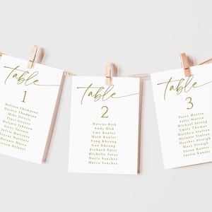 Gold Wedding Seating Chart Cards Printed: Modern Reception Table Assignments, Elegant Event Decor, SC113