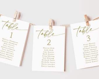 Gold Wedding Seating Chart Cards Printed: Modern Reception Table Assignments, Elegant Event Decor, SC113
