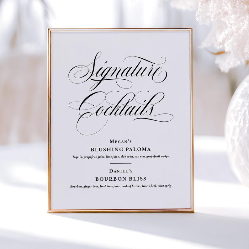 Classic Signature Drinks Wedding Sign printed: reception decor, his and hers, WS133 image 5