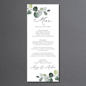 Eucalyptus Wedding Menu Printed printed, reception dinner with greenery and personalized M103 immagine 4