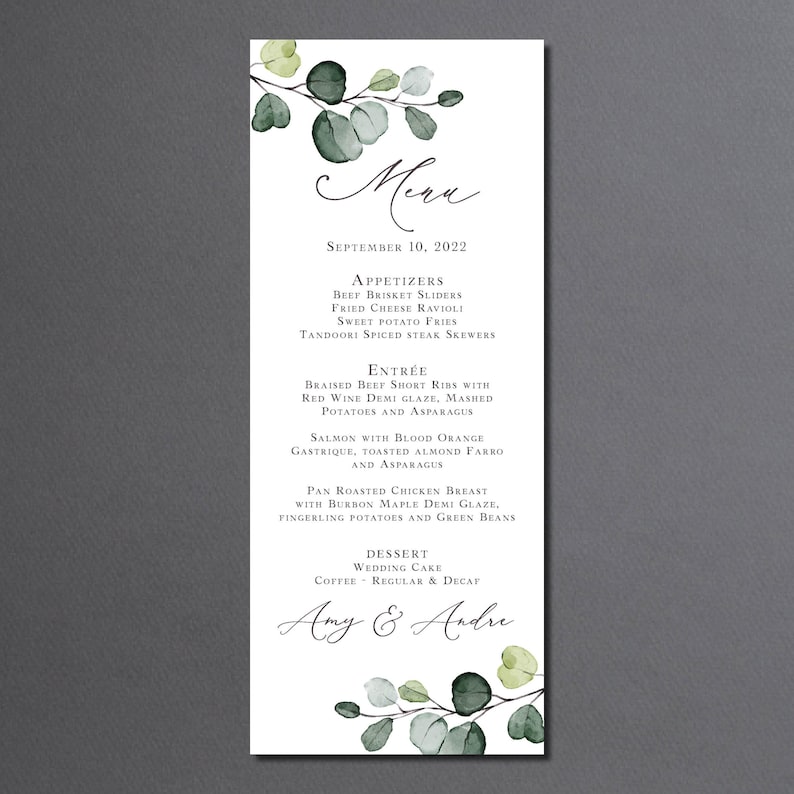Eucalyptus Wedding Menu Printed printed, reception dinner with greenery and personalized M103 immagine 4