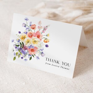 Floral Bridal Shower Thank You Card Printed and Personalized: with Envelopes, pastel wildflowers, T122 image 6