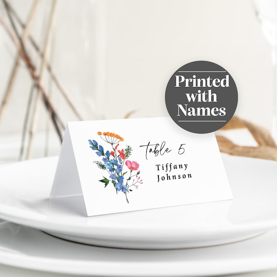 Printed Bright Wildflower Wedding Place Cards, place cards with names