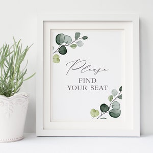 Eucalyptus Choose Your Seat Sign printed, 8x10 sign, seating chart sign, eucalyptus seating chart, printed find your seat sign, WS113