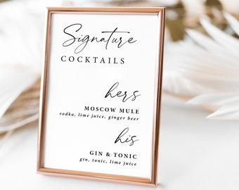 Signature Cocktail Sign Printed, signature drink sign, wedding bar sign, wedding drink sign, custom cocktail sign, modern, simple, WS108