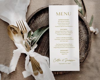 Gold Wedding Menu printed, reception dinner menu cards, personalized M115