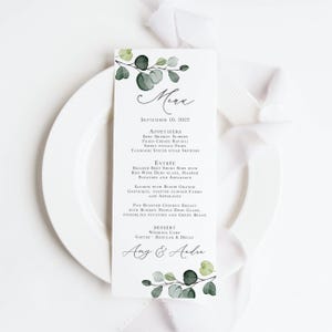 Eucalyptus Wedding Menu Printed