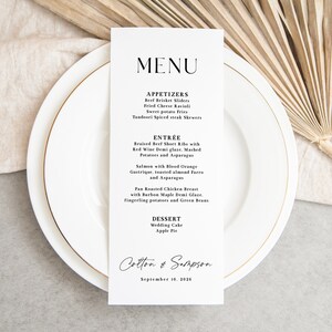 Printed Wedding Menu printed, dinner menu cards, reception menu, wedding reception, black and white wedding menu, M101 image 4