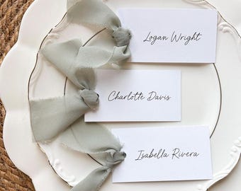 Place Cards with Sage Green Ribbon: Personalized Names, Wedding, Shower, Party RPC115