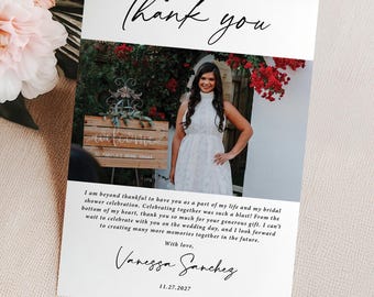 Bridal Shower Thank You Cards with Photo Printed, includes envelopes, personalized, custom picture, T113