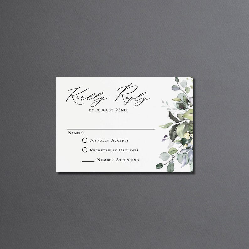 Eucalyptus Wedding Invitation Suite Printed: RSVP and Details Card, includes envelopes, W162 image 8