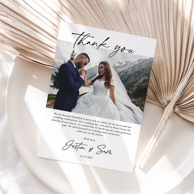 Wedding Thank You Cards with Photo Printed, envelopes, wedding picture, personalized, custom photo card, wedding photo, T102 image 7